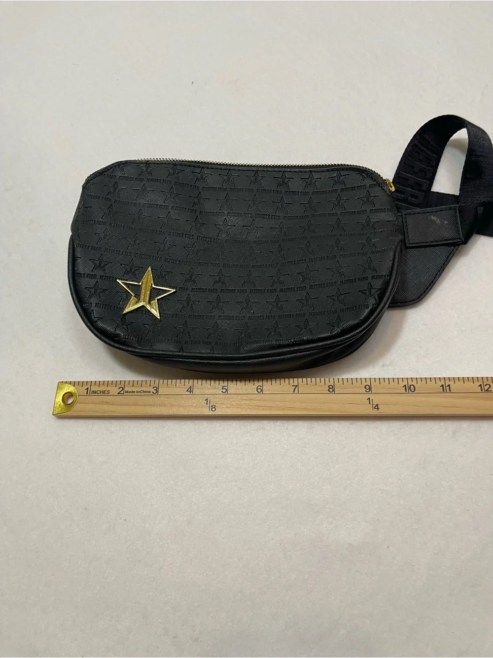 Jeffree Star Cosmetics Black Faux Leather Belt Bag Fanny Pack Gold Star Logo